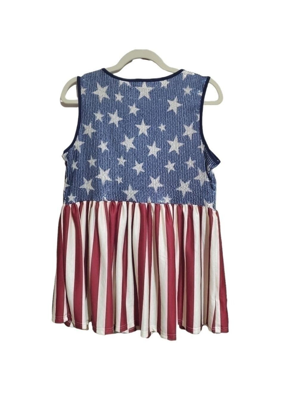 NWOT Crazy Train patriotic Sparkle Spangled bling sequin Tank top sz Small - Med - Picture 2 of 9
